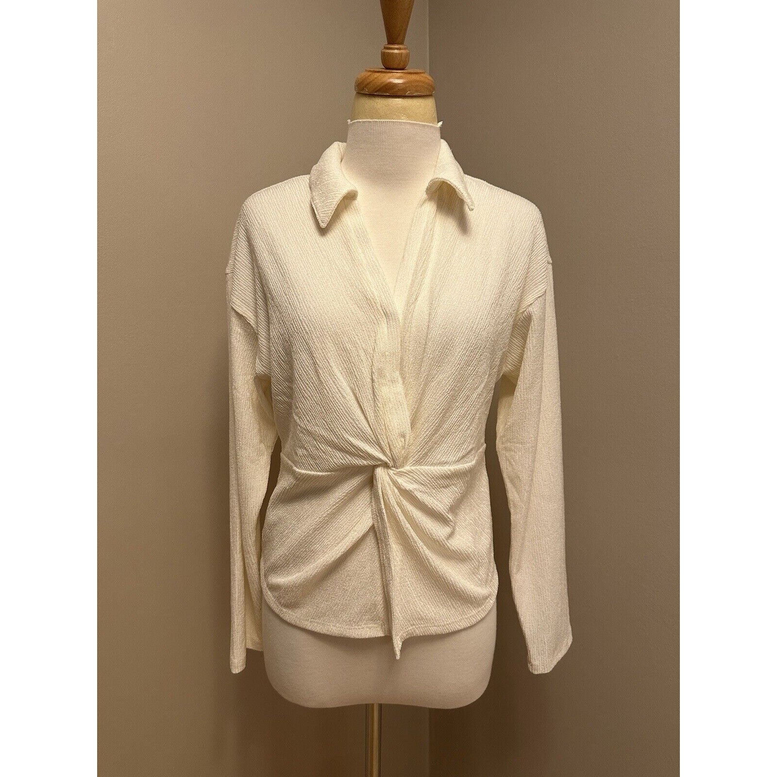 Nwt Madewell Twist-Front Long-Sleeve Top Lighthouse Cream Stretch Blouse Sz Med